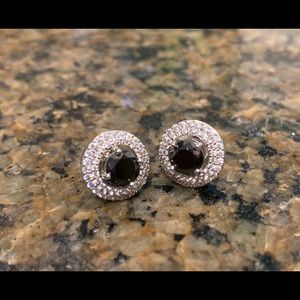 Black Onyx stud Earrings w/ CZ Earring Jackets